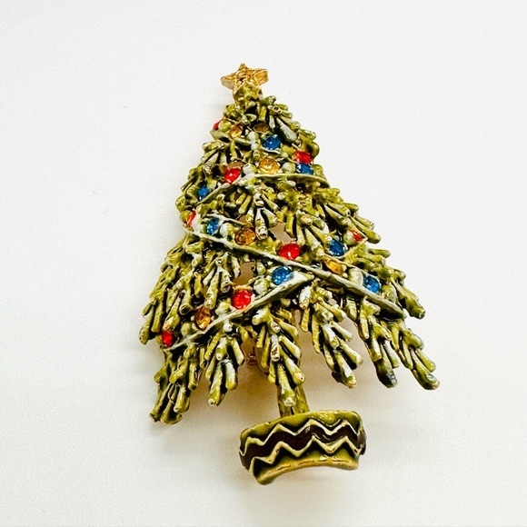 Vintage BOOK PIECE Arthur Pepper Christmas Tree Rhinestone Brooch - Picture 11 of 11